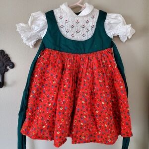 Vintage Polly Flinders Hand Smocked Bavarian Dirndl Dress, approx 12-18M, 1970s